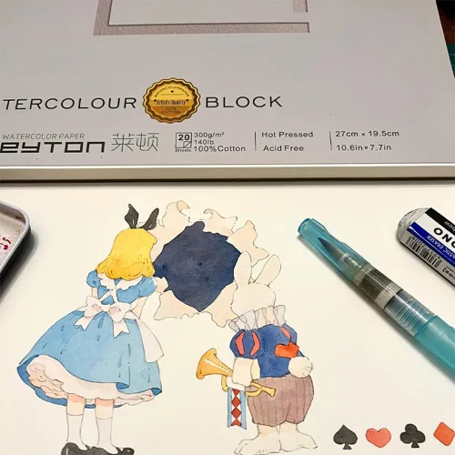 Miniatura 8 de Bloque de papel para acuarela 100% de algodón sin deformación - 20 hojas de 160 lb/350 gsm de papel prensado en caliente para suministros de arte