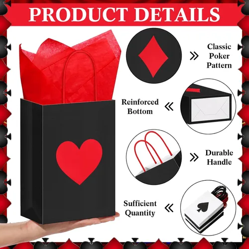 Miniatura 4 de Outus 36 bolsas de regalo de fiesta de casino, 24 unidades, suministros de fiesta temática de casino, 8.3 x 6 x 3 pulgadas, bolsas de papel