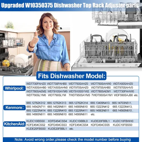Miniatura 4 de Actualizado W10350375 Piezas de Ajuste de Estante Superior de Lavavajillas para Whirlpool WDT730PAHZ0 WDT750SAHZ0, Piezas de Estante Superior