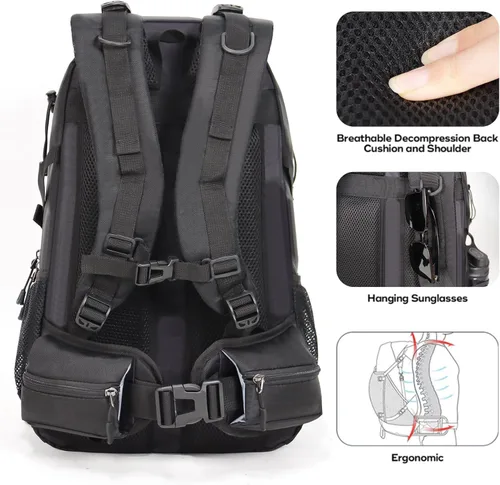 Miniatura 4 de Mochila de senderismo para acampar 40L al aire libre, mochila de viaje ligera con cubierta de lluvia para mujeres y hombres (negro)