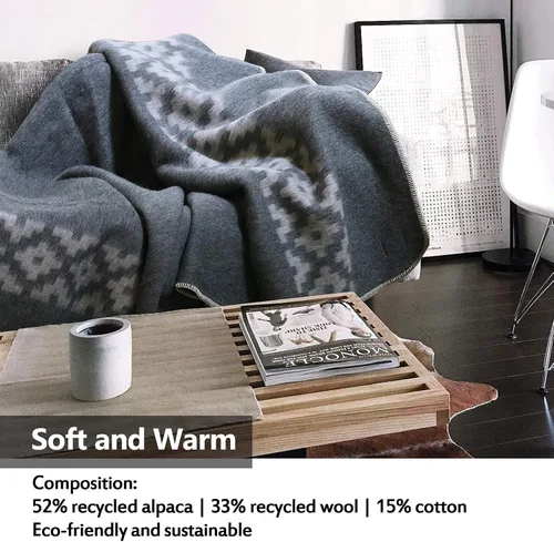 Miniatura 8 de Manta gruesa de lana de alpaca de peso pesado para acampar al aire libre e interiores, suave, tamaño individual, diseño étnico de Perú