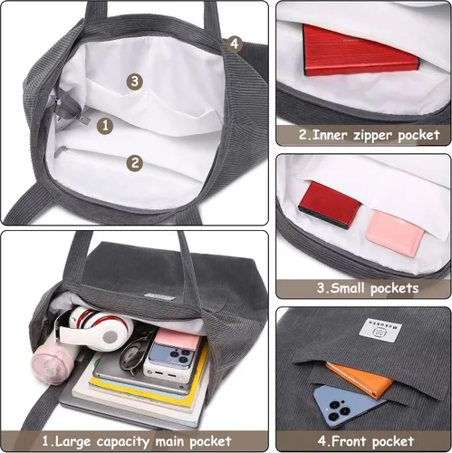 Miniatura 4 de Makukke Corduroy Totes Bag Women - Shoulder Hobo Bag Handbags Crossbody Bag Big Capacity Shopping Purses