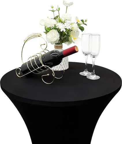 Miniatura 2 de Cubierta de Mesa de Cóctel Redonda Ajustada de 24x43 Pulgadas Mantel de Mesa de Cóctel de Elastano Negro Mantel Ajustado Highboy Manteles de Mesa