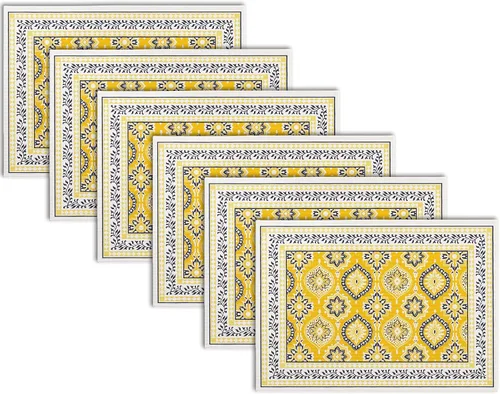 Miniatura 8 de Encasa XO Juego de 6 manteles individuales de lona de algodón con estampado de bloques índigo-02, 18 x 13 pulgadas, estampado a mano de Jaipur