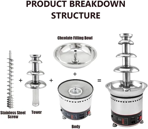 Miniatura 4 de Máquina de fuente de chocolate de 5 niveles, máquina eléctrica grande para fondue de chocolate, acero inoxidable, ideal para dulces, frutas, nueces