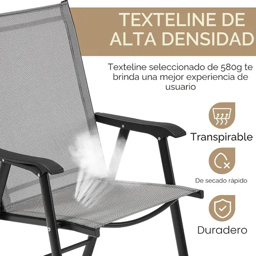 Miniatura 6 de Yaheetech Juego de 4 sillas de comedor para patio con reposabrazos, sillas plegables para exteriores con marco de metal y respaldo para césped, Gris