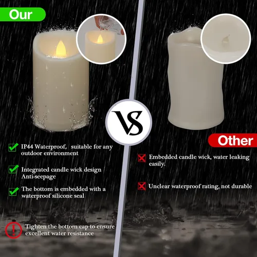 Miniatura 4 de Velas sin llama de 3" x 5" pulgadas para exteriores que funcionan con baterías, con control remoto y temporizador, velas LED parpadeantes de pilar 1