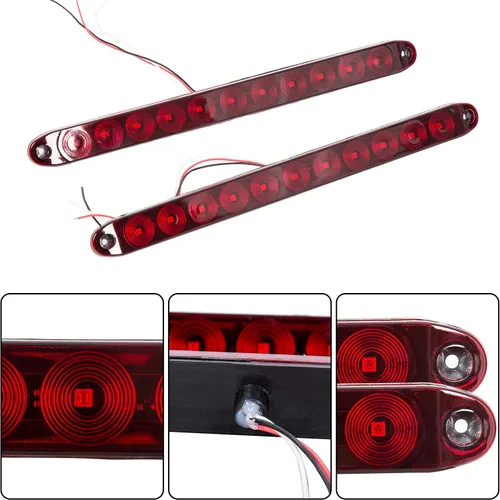 Miniatura 6 de Barra de luz impermeable sellada de 15 pulgadas, 11 LED, color rojo, para remolque, camión, caravana, freno, trasero