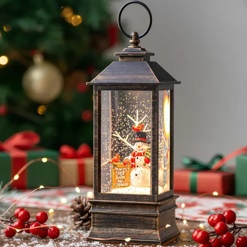 Miniatura 2 de Globo de nieve de Navidad con agua brillante de muñeco de nieve con música y temporizador, linterna iluminada con pilas para regalos de decoración
