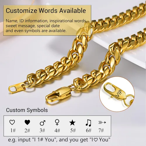 Miniatura 6 de PROSTEEL Trendy Cuban Links Necklace for Men Women, Black18K Gold Plated 316L Stainless Steel, W 4.8mm-14mm, L 14inch-30inch, Come Gift Box