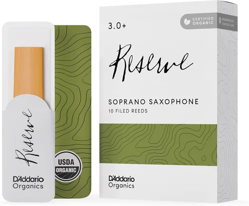 D'Addario Organic Reserve - Cañas de saxofón soprano, selladas individualmente, 3.0+ fuerza, paquete de 10 unidades