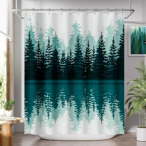 Miniatura 28 de AmazerBath Cortina de ducha azul, juegos de cortinas de ducha geométricas de tela con 12 ganchos para cortina de ducha, cortinas de ducha de Rayas