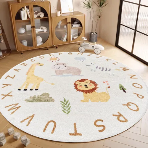 Miniatura 4 de Poowe ABC Animals - Alfombra de juego para niños, alfombra redonda educativa del alfabeto, suave, antideslizante, para el dormitorio de los niños