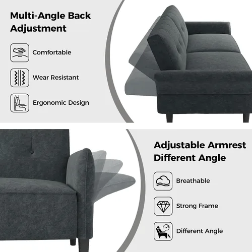 Miniatura 3 de COPIAE Sofá cama futón de 89 pulgadas, cómodo sofá cama futón con 2 almohadas cuadradas, sofá cama convertible con respaldo y reposabrazos