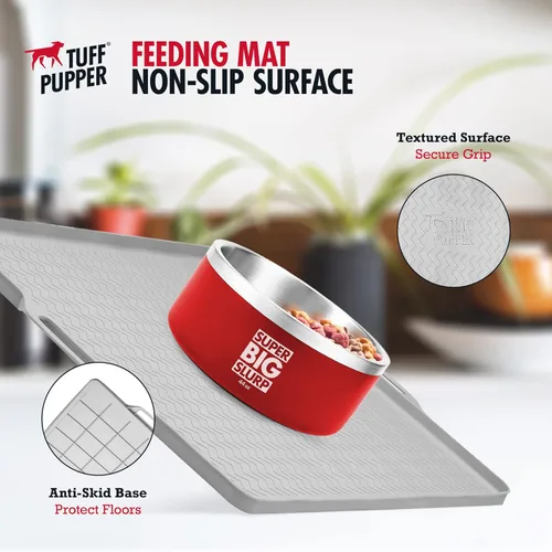 Miniatura 4 de Tuff Pupper XXL Tapete de alimentación para perros 36x24 para comida y agua Tapete impermeable de silicona para pisos Tapete de comida para Gris