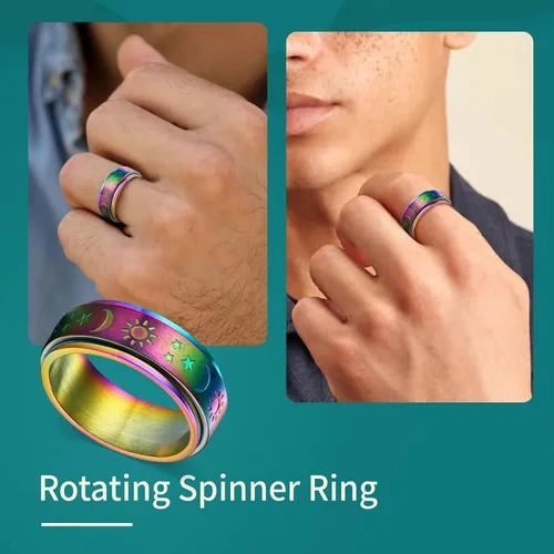 Miniatura 18 de Supcare Anillo giratorio para hombre y mujer, diseño nórdico/celta/luna, estrella, anillo giratorio con nombre personalizado, regalos para Navidad