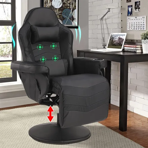 LVUYOYO Silla reclinable para juegos, silla de juegos con reposapiés y masaje, respaldo alto de cuero PU reclinable para juegos con altura