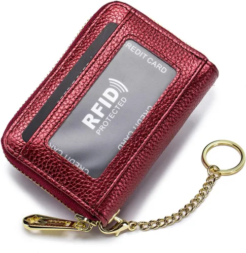 Miniatura 9 de Tapp Collections Tarjetero RFID para tarjetas de crédito, cartera pequeña de cuero con cremallera para tarjetas con ventana de identificación