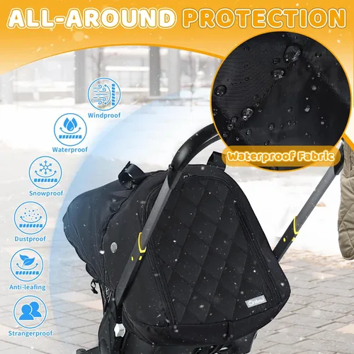 Miniatura 2 de Orzbow Funda de Asiento de Coche para Bebé Invierno - Funda Impermeable para Asiento de Coche para Asientos de Coche y Cochecitos Doona, Toldo Negro