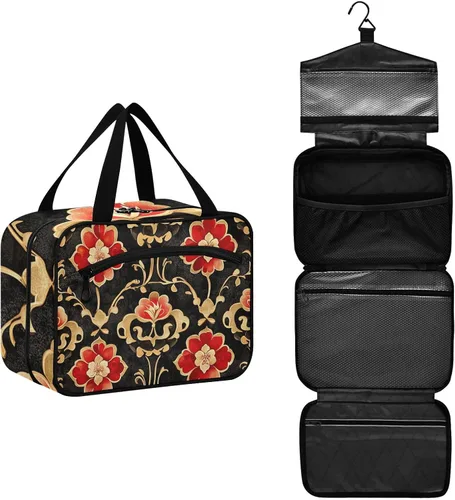 Miniatura 3 de Estilo chino elegante flores rojo colgando artículos de tocador con gancho, elementos esenciales de diseño para damas bolso viajero para mujer L