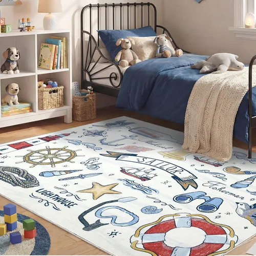Miniatura 56 de OPPODREAM Alfombras suaves, pequeñas y lavables con parte trasera antideslizante, alfombra de cachemira sintética de pelo bajo, 2 x 3 pies, azul