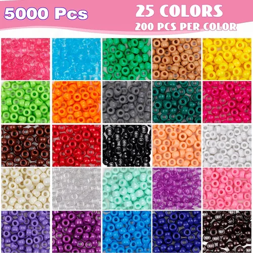 Miniatura 2 de Cuentas de Pony de Plástico Coloridas para Pulsera para Hacer Joyas para Pulseras de Amistad 6x9mm Multicolor para Cuentas Trenzado de Cabello