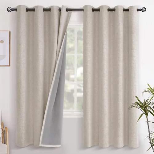 Miniatura 92 de YoungsTex - Cortinas opacas de lino para dormitorio, oscurecimiento de la habitación, cortinas con textura de lino, paneles con aislamiento térmico