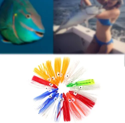 Miniatura 5 de Señuelos de pesca de calamar, 20 faldas artificiales suaves de pulpo, cebo de pesca de agua salada, tamaño de 1.2 pulgadas para pescadores de aguas