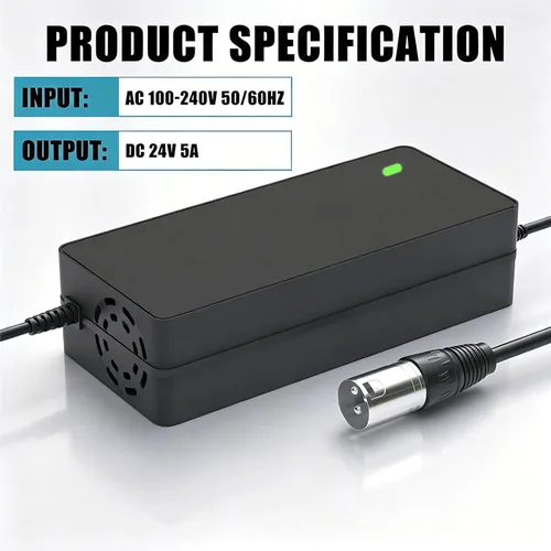 Miniatura 2 de Cargador de batería de 24 V 5 A con ventilador de refrigeración conector XLR macho de 3 pines compatible con Pride Mobility, sillas eléctricas