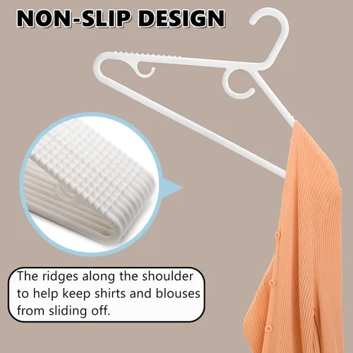Miniatura 4 de Amber Home Paquete de 36 perchas de plástico resistentes, perchas blancas antideslizantes con barra para pantalones, perchas de plástico grueso