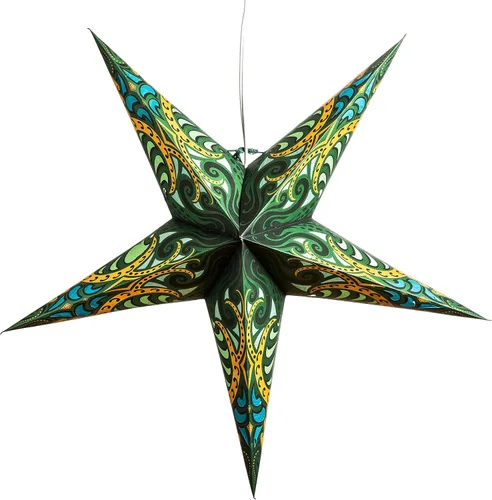Miniatura 9 de Linterna de papel en forma de estrella azul verdoso del Caribe con cable de alimentación de 12 pies incluido