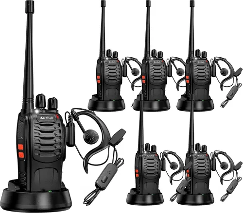 Radios bidireccionales recargables de largo alcance con auriculares, paquete de 6 walkie talkies batería de iones de litio y cargador incluido