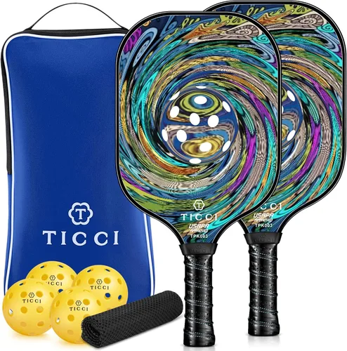 Miniatura 11 de TICCI - Pala de pickleball aprobada por USAPA, juego de 2 palas de grafito prémium con 4 bolas de pickleball, 1 bolsa de malla y 1 bolsa de Vórtice 3