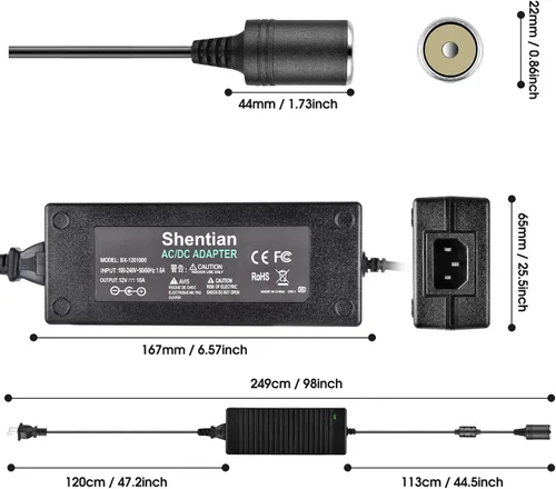 Miniatura 3 de Shentian Fuente de alimentación Adaptador de mechero de encendedor de CA a CC 110V-240V a 12V Convertidor de cargador de energía para coche negro