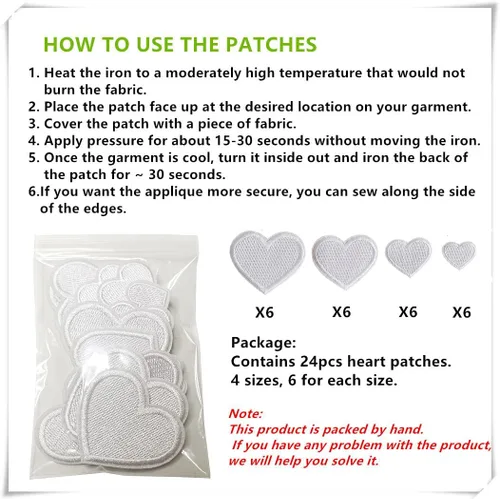 Miniatura 6 de 24 parches para planchar con corazón blanco, parches bordados con corazón para ropa, chaquetas, sombreros, mochilas, jeans