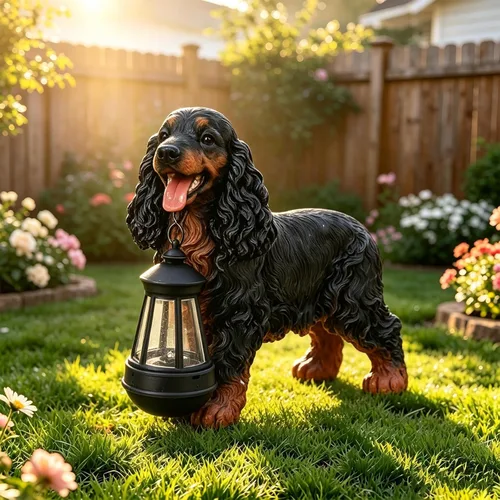 Estatuas de perro de jardín para decoración al aire libre, luces solares para exteriores, figura de cocker spaniel, decoración de jardín, adornos