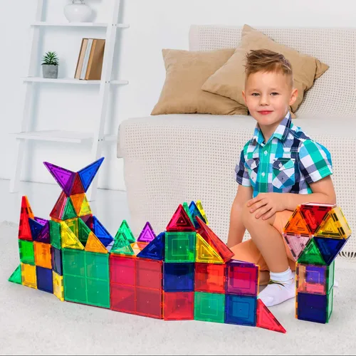 Miniatura 7 de PicassoTiles Paquete de 100 azulejos magnéticos + 40 piezas de clip para ventanas y puertas: STEAM juego educativo para juegos de construcción