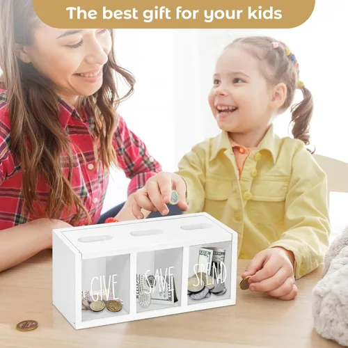 Miniatura 2 de Alcancía de madera para niños, caja de ahorro de dinero para adultos, bancos de niños para billetes y monedas, alcancía para niños y niñas, caja