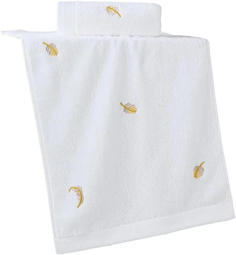 Miniatura 2 de YiLUOMO Gold Feathers - Juego de toallas de mano bordadas elegantes blancas, supersuaves, 100% algodón, altamente absorbentes, decorativas