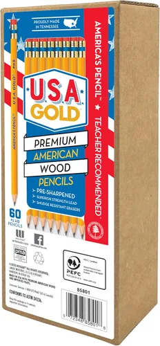 Miniatura 3 de Cra-Z-Art Lápices amarillos HB con caja de madera americana preafilados de oro de Estados Unidos, paquete de 60
