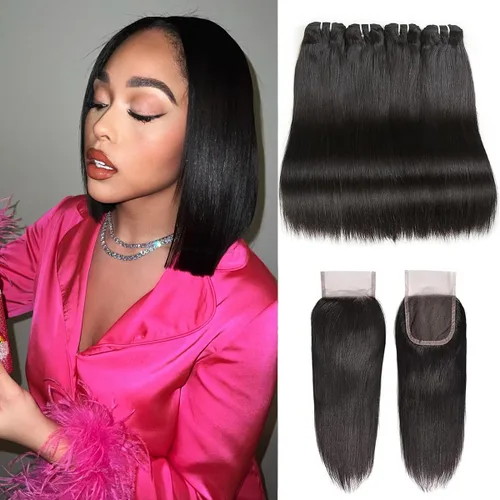 Miniatura 22 de Liang Dian Paquetes de cabello humano corto de 8 pulgadas color natural 4 paquetes 12A cabello virgen brasileño 100% cabello humano liso sin