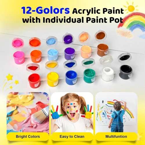 Miniatura 4 de Juego de 20 paquetes de mini pintura acrílica, 12 tiras de pintura acrílica de colores con 40 pinceles de pintura para niños y adultos, 280 piezas