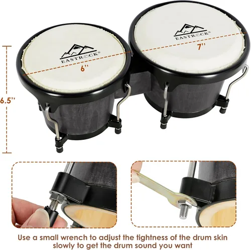 Miniatura 5 de EASTROCK Juego de tambor Bongo de 6 y 7 pulgadas para principiantes, estudiantes, adultos, profesionales, cabezas de piel de animales naturales