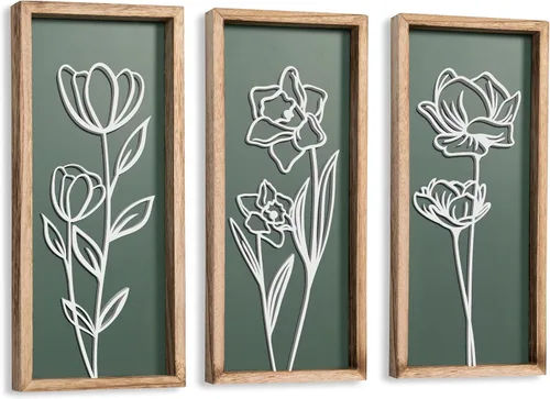 Miniatura 12 de Tide and Tales Arte de pared floral botánico 3D (juego de 2 marcos) listo para colgar, decoración bohemia ligera para paredes, decoraciones Naturales