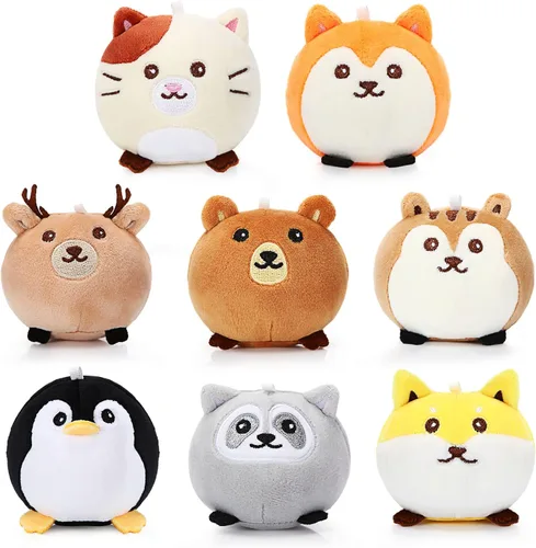 Aoriher 8 piezas de mini animales de peluche de 3.15 pulgadas, llavero colorido de animales del bosque a granel para cumpleaños, bodas, baby shower,
