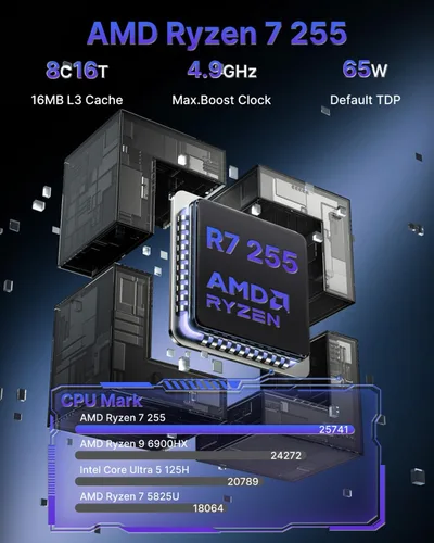 Miniatura 5 de Reatan X7 AI AMD Ryzen 7 255 Oculink Gaming Mini PC (actualizado 8745HS), Mini PC barebone (sin OS/RAM/SSD), mini computadoras de escritorio Radeon