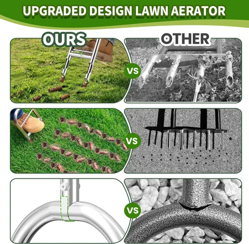 Miniatura 4 de Aireador manual para césped, aireador de núcleo con tecnología paso a expulsión para aireación de césped que nunca se obstruye, construcción de Negro