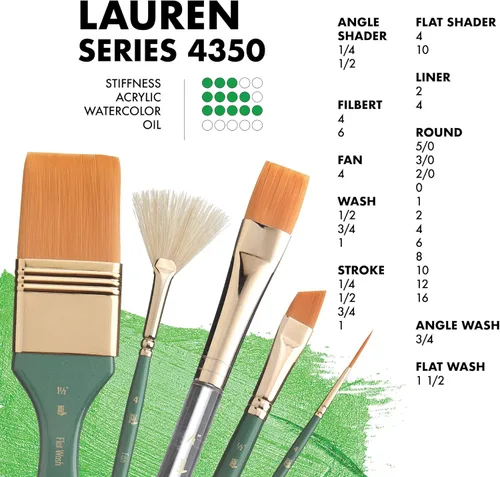 Miniatura 3 de Princeton Artist Brush Co. Lauren Series 4350 - Ventilador de mango corto tamaño 4 - Pincel sintético dorado individual para acuarela y pintura