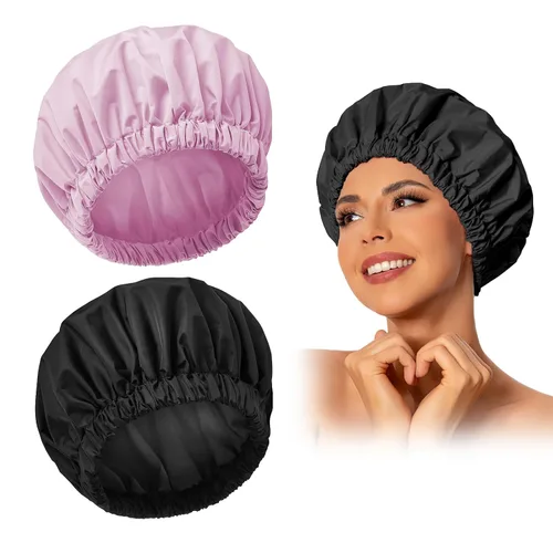 Miniatura 23 de Gorro de ducha reutilizable para mujer, grande, impermeable, lavable, banda elástica, accesorios de baño, sombrero para cabello largo, trenzas Beige