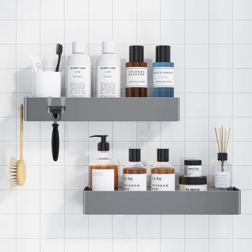Miniatura 19 de Kitsure Organizador de ducha – Paquete de 2 organizadores de ducha adhesivos, estantes de metal inoxidables, organizadores de baño sin taladrar
